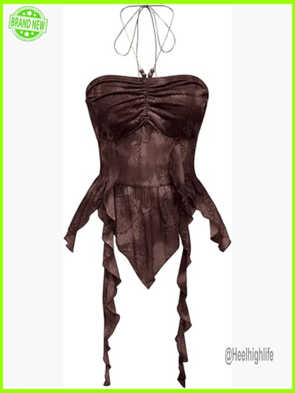 Women's Halter Crop Top Ruffle Hem Backless Cami Stretchy Knit Y2K